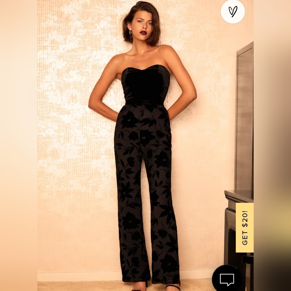 Love About It Black Velvet Strapless Jumpsuit from Lulu's Wedding Guest